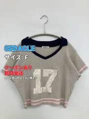 SEDACLE セダクル ニット/セーター F グレー ウール・ニット コットン ナイロン 前面プリント ライン柄 ショート丈 半袖 レディースのサムネイル