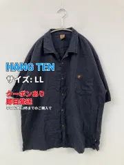HANG TEN ハングテン シャツ/ブラウス LL ネイビー リネン・麻 コットン 無地 ワンポイント ミドル丈 半袖 オープンカラー メンズのサムネイル
