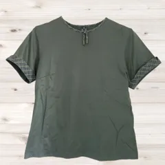 B2522 ダックス DAKS ブラウス 半袖(M) 緑 綿 Uネック ノーカラーのサムネイル