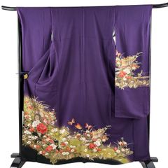 振袖 金彩 彩箔 蝶 牡丹 撫子 菖蒲 桔梗 晴れの日 成人式 着物 013tz 