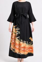 着物リメイク ロングワンピース 黒地 菊 牡丹 - メルカリ