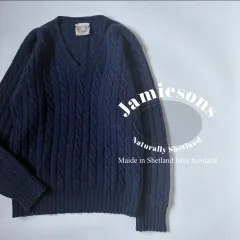 JAMIESONS / ソリッドカラー Vネック ケーブルニットのサムネイル