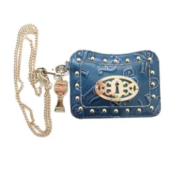 アナスイ ANNA SUI カードケース 青 ブルー 型押しデザイン 鍵穴モチーフ金具 スタッズ装飾 /MX ■GY99のサムネイル