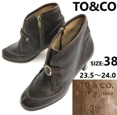 イタリア製★トゥーアンドコー/TO&CO.★本革/レザー/ショートブーティ【38/23.5-24.0/茶/brown】サイドジップ/high heels/boots◆sWB77-32のサムネイル
