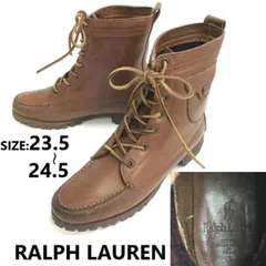80〜90s?★RALPH LAUREN/ラルフローレン★本革/革紐レースアップブーツ【23.5-24.5/茶】ビブラムソール/Leather/Boots/shoes/靴◆bWB103-01のサムネイル