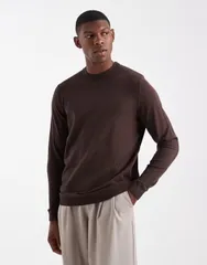 エイソス メンズ アウター ニット・セーター クルーネック ASOS DESIGN knit crew neck sweater BROWN ブラウンのサムネイル