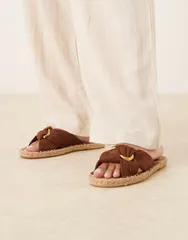 エイソス レディース シューズ サンダル ASOS DESIGN Jade knotted espadrille mules in chocolate チョコレートのサムネイル