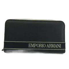 エンポリオアルマーニ EMPORIO ARMANI 長財布 レザー ラウンドファスナー ライン ロゴ 紺 ネイビー 白 ホワイト /XZ ■GY18のサムネイル