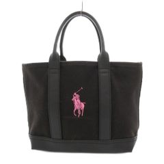 美品✨RALPH LAUREN ミニトートバッグ ブラック ピンク刺繍キャンバス