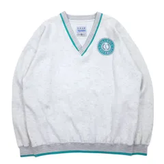 90年代 GEAR FOR SPORTS Vネック リブライン スウェット XL ホワイト ポリエステル コットン カレッジプリント COLUMBIA UNIVERSITYのサムネイル