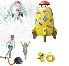 おもちゃ スペース スプリンクラー 360度回転式水噴霧器 スプリンクラーおもちゃ 屋外水遊びのおもちゃ 噴水 親子のふれあい 水圧制御高さ 3Mホース/シール/台座付き 子供の夏のおもちゃ (イエロー)AR 3be505d0のサムネイル