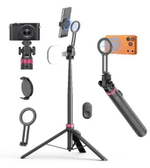 Gahenwo 175cm スマホ 三脚 マグネット 自撮り棒 Magnetic クリップ 付き 磁気 セルカ棒 じどり棒 7段階伸縮 卓上 カメラ 三脚 ウェブカメラスタンド 1/4"ネジ 片手操作 遠隔リモコン付き 150cm以上 コンパ 74b762b6のサムネイル