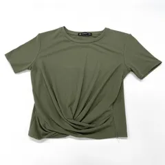 ZARA WOMAN ドレープ カットソー M カーキ 半袖 ストレッチ ザラ #26-0306のサムネイル
