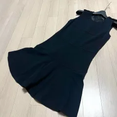 マージュ MAJE 肩章 ボタン フリル ラッフル ストレッチ ワンピース フレア ノースリーブ ブラック 黒のサムネイル