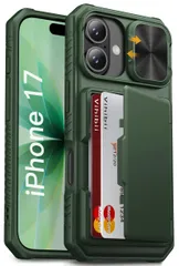 Vihibii for iPhone 17 ケース 背面 カード収納 (3-5枚) [RFIDブロッキング] カメラレンズ保護 iPhone17ケース 耐衝撃 米軍MIL規格 全面保護 頑丈 滑り止め 手帳型 あいふおん17ケース (グリーン)のサムネイル