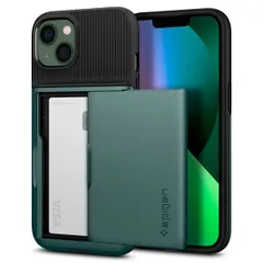Spigen iPhone 13 ケース カード 収納ケース 2重構造 耐衝撃 米軍MIL規格取得 落下防止 IC カード ポケット パスケース スリム・アーマー CS ACS04563 (ミッドナイト・グリーン)のサムネイル
