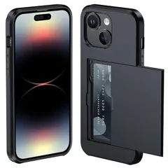 対応 iPhone 15 用 ケース カード収納 背面 米軍MIL規格 耐衝撃 アイフォン15 ケース ICカード収納 落下防止 全面保護 指紋防止 滑り止め 擦り傷防止 ブラックのサムネイル