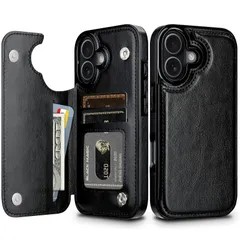 VOFOLEN for iPhone 17 ケース カード収納 背面 手帳型 いphone17 ケース カード入れ PUレザー スマホ 軽量 薄型 アイフォン 耐衝撃 落下防止 携帯スタンド機能 全面保護 iPhone 17カバー ブラックのサムネイル