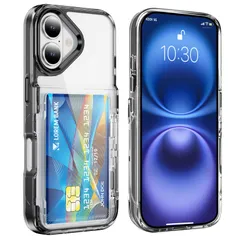 【収納 クリア ブラシ 縦横両対応】Majiyana for iPhone 16 用の ケース 背面 カード収納 (2枚) 耐衝撃 クリア 米軍MIL規格取得 傷つき防止 6.1インチ レンズ保護 （ブラック）のサムネイル