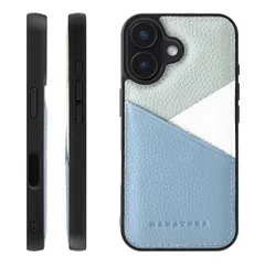 HANATORA for iPhone 16 ケース 本革 耐衝撃 スマホケース スマホ ??ードポケット パステルカラー シュリンクカーフレザー ギフト マグネットなし ブルーグレー PSP-16-BlueGrayのサムネイル
