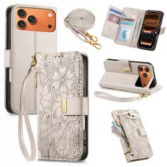 Dahimomo for iPhone 17 Pro ケース 手帳型 iphone17pro ケース ショルダー いphone17pro スマホケース 花柄 カード収納 iphone17プロ カバー 肩掛け 財布型 ジッパーポケット 女性向け 全面保護 耐衝撃のサムネイル