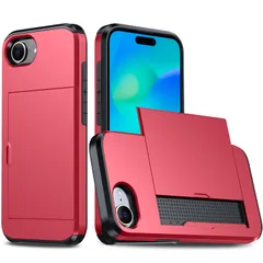 MuZiF iPhone 17e 用 ケース カード収納 耐衝撃構造 米軍耐衝撃 全面保護 擦り傷防止 PC 背面収納 アイフォン17e 用 カバー ケース（iPhone 17e用,赤）のサムネイル