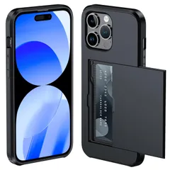 対応 iPhone 14 Pro Max 用 ケース カード収納 背面 米軍MIL規格 耐衝撃 アイフォン14 Pro Max ケース ICカード収納 落下防止 全面保護 指紋防止 滑り止め 擦り傷防止 ブラックのサムネイル