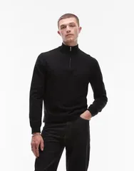 トップマン メンズ アウター ニット・セーター ウール Topman essential 14 zip funnel with wool Black ブラックのサムネイル