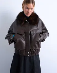トップショップ レディース アウター ジャケット・ブルゾン レザー フェイクレザー ジャケット Topshop faux leather boxy zip up pocket bomber jackeのサムネイル