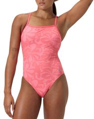 Speedo Women's Printed Tri Back One-Piece Swimsuit, Huli Floral Coral Sands.