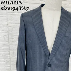 HILTON ヒルトン メンズ テーラードジャケット ストライプ ウール混 ネイビー系 94YA7 美品【011554】のサムネイル