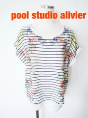 pool studio alivier　プールスタジオアリヴィエ　フラワープリントボーダーカットソー　F（フリー）　オフホワイト　ブラック　イエロー　他　半袖　おしゃれ　お出掛け　送料込み　6468181のサムネイル