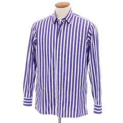 【中古】ランバンコレクション LANVIN COLLECTION コットン ストライプ レギュラーカラー カジュアルシャツ パープルxホワイト【サイズ46】【メンズ】のサムネイル