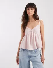 エイソス レディース トップス シャツ ASOS DESIGN trim detail babydoll cami PINK ピンクのサムネイル