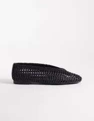 エイソス レディース シューズ パンプス ASOS DESIGN Wide Fit Lioness woven ballet flats Black ブラックのサムネイル
