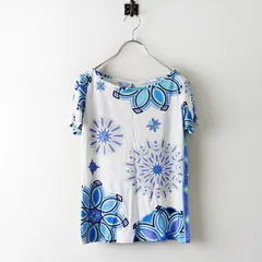 Archive エミリオプッチ EMILIO PUCCI 総柄プリント レーヨンストレッチ 半袖カットソー I38 ホワイト×ブルー┃トップス【2400015059938】のサムネイル