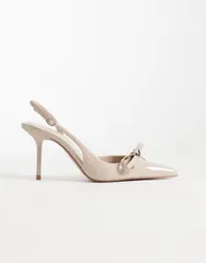 マンゴ レディース シューズ パンプス ヒール Mango pointed toe heeled slingback pumps with bow detailing in pale Pastel pのサムネイル