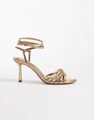 エイソス レディース シューズ サンダル ミニ ヒール ASOS DESIGN Heroic minimal strappy heeled sandals in warm BRONZE ゴールドのサムネイル