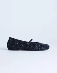トップショップ レディース シューズ パンプス レザー Topshop Bobbi leather woven ballet flats Black ブラックのサムネイル