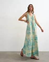 トップショップ レディース トップス ワンピース プリント ギャザー コットン マキシ Topshop cotton poplin ruched neck maxi sundress abstractのサムネイル