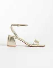 マンゴ レディース シューズ サンダル Tシャツ ヒール Mango Teen square toe heeled sandals GOLD ゴールドのサムネイル