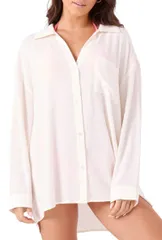 ロキシー レディース トップス シャツ Roxy Womensolid Crinkle Long Sleeve Cover Up Camp Shirt Egretのサムネイル