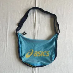 希少　archive　asics　アシックス　メッシュ生地　ショルダーバッグ　肩掛け　デカロゴプリント　配色フチライン　ライトブルー×イエロー×ネイビー　ワンポイント刺繍タグ　軽量　テック系　Y2K　ストリート　C-BOY　mesh shoulder bagのサムネイル