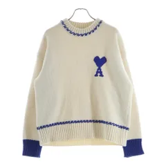 AMI Alexandre Mattiussi (アミアレクサンドルマテュッシ) フロントロゴ刺繍ニット セーター ブルー/ホワイト UKS851.KN0150のサムネイル