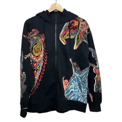 Desigual(デシグアル) パーカー サイズS/M レディース - 黒×オレンジ×マルチ 長袖のサムネイル