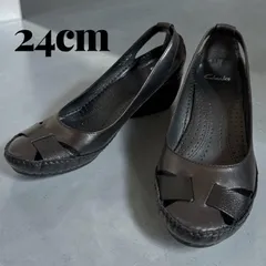 【クラークス】レザーウェッジソールパンプス　黒　24cm  サンダル　グルカ　ブラック　クロスメッシュのサムネイル