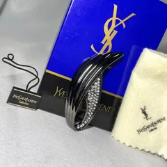 美品 YVES SAINT LAURENT イヴサンローラン ラインストーン装飾フェザーデザイン ラージサイズ ヴィンテージブローチ ブラック 付属有のサムネイル