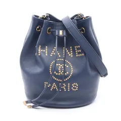 シャネル CHANEL ショルダーバッグ ドーヴィル ネイビー レザー ドーヴィル ロゴスタッズ ドローストリング バケットバッグ レディース Used Aのサムネイル