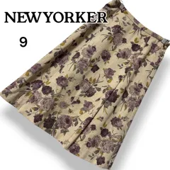 NEWYORKER ニューヨーカー ベージュ ボトムス スカート ひざ丈スカート Aラインスカート タックスカート フレアスカート 花柄 総柄 薔薇 バラ ウール 綺麗め クラシカル 上品 お出かけ デイリー 華やか 秋冬 レディース M【9】ST001のサムネイル