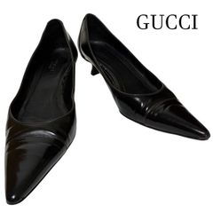 【ヒールゴム新品交換済み】GUCCI グッチ パテントレザー ポインテッドトゥ パンプス ブラック 38 1/2C(日本サイズ 約25.5cm相当)のサムネイル